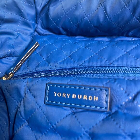 Tory Burch Perry Navy Blue Nylon small backpack royal blue leather trim . main image 5